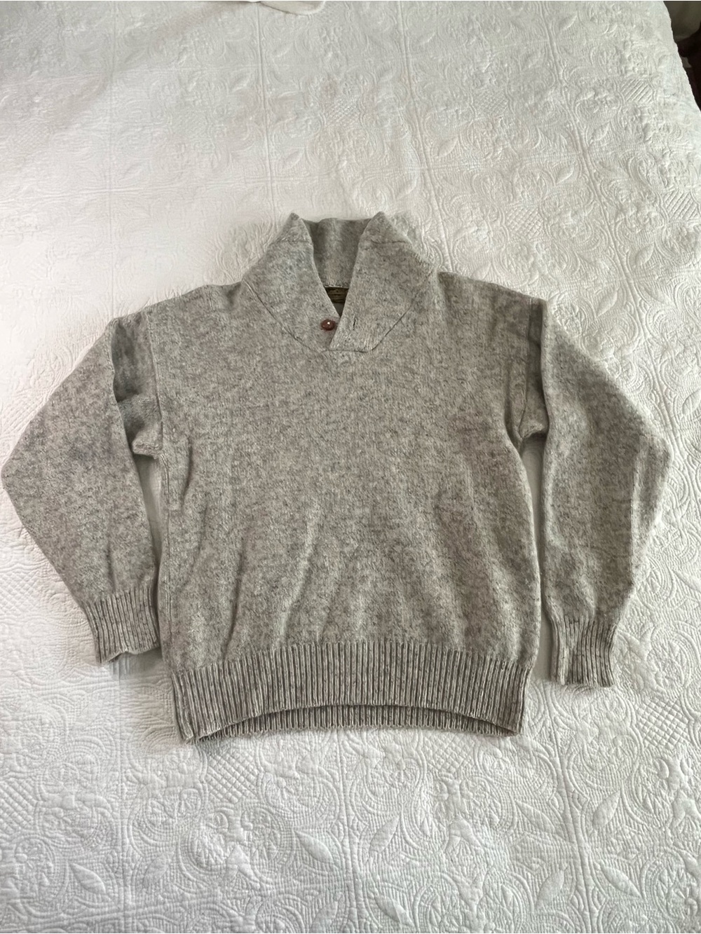 Vintage 80’s Eddie Bauer Gray Shawl Collar Turtleneck Sweater Made In USA - Wool